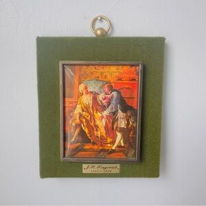 J R Frangonart 1787-1806 Green Velvet Frame Wall Decor Print Made in Spain 5x6.5